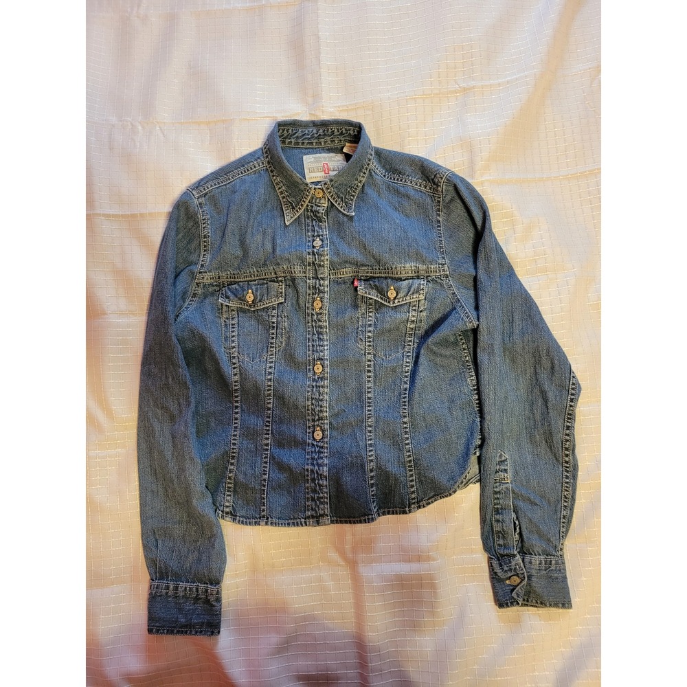 Levis Red Tab Womens Medium Wash Denim Button‎ Down Shirt Cotton Size M
